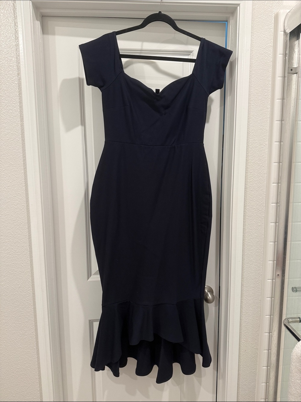 Lulu's Navy Ruffled-Hem Midi Dress